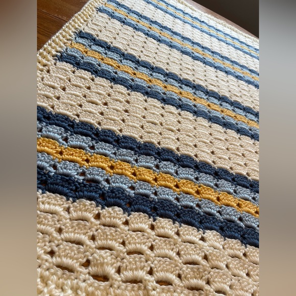 Handmade Baby Blanket - Blue and Yellow Stripe - Picture 7 of 11
